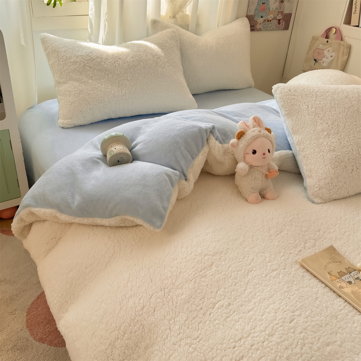 91家纺网 家纺一手货源 找家纺 （总）灰鲸 2025新款秋冬韩系牛奶羊羔绒四件套