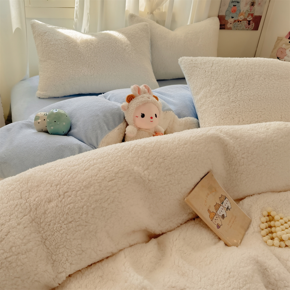 91家纺网 家纺一手货源 找家纺 （总）灰鲸 2025新款秋冬韩系牛奶羊羔绒四件套