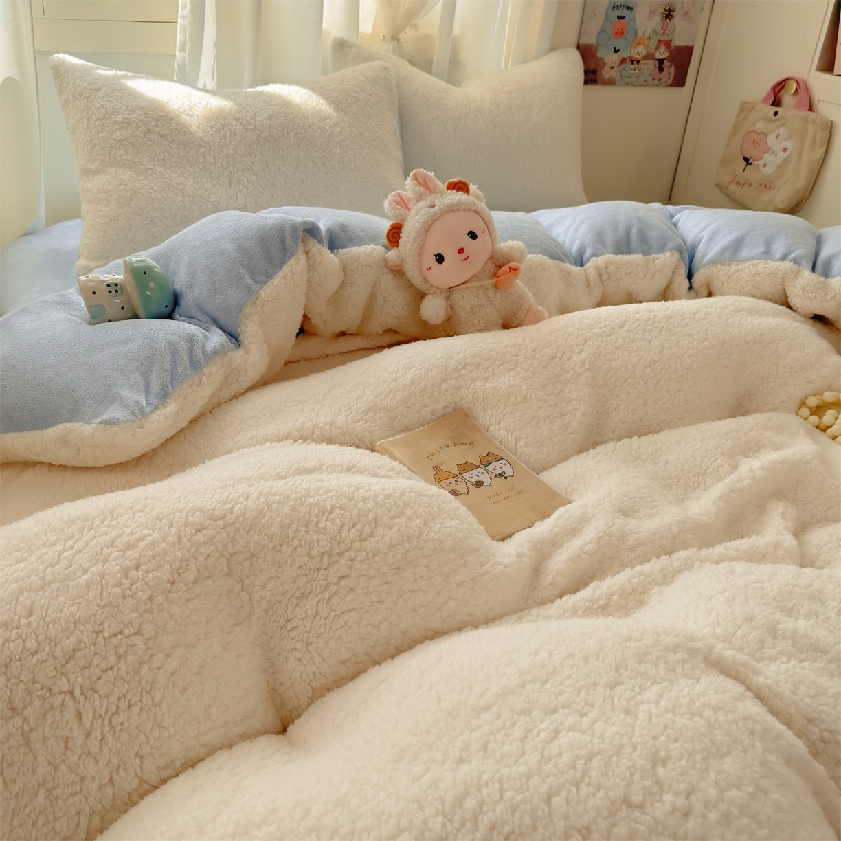 91家纺网 家纺一手货源 找家纺 （总）灰鲸 2025新款秋冬韩系牛奶羊羔绒四件套