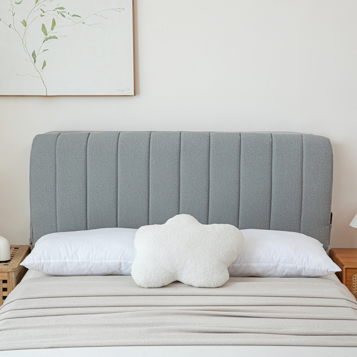 91家纺网 家纺一手货源 找家纺 沐沐家纺 2026新款泰迪绒床头罩靠背 暮云灰