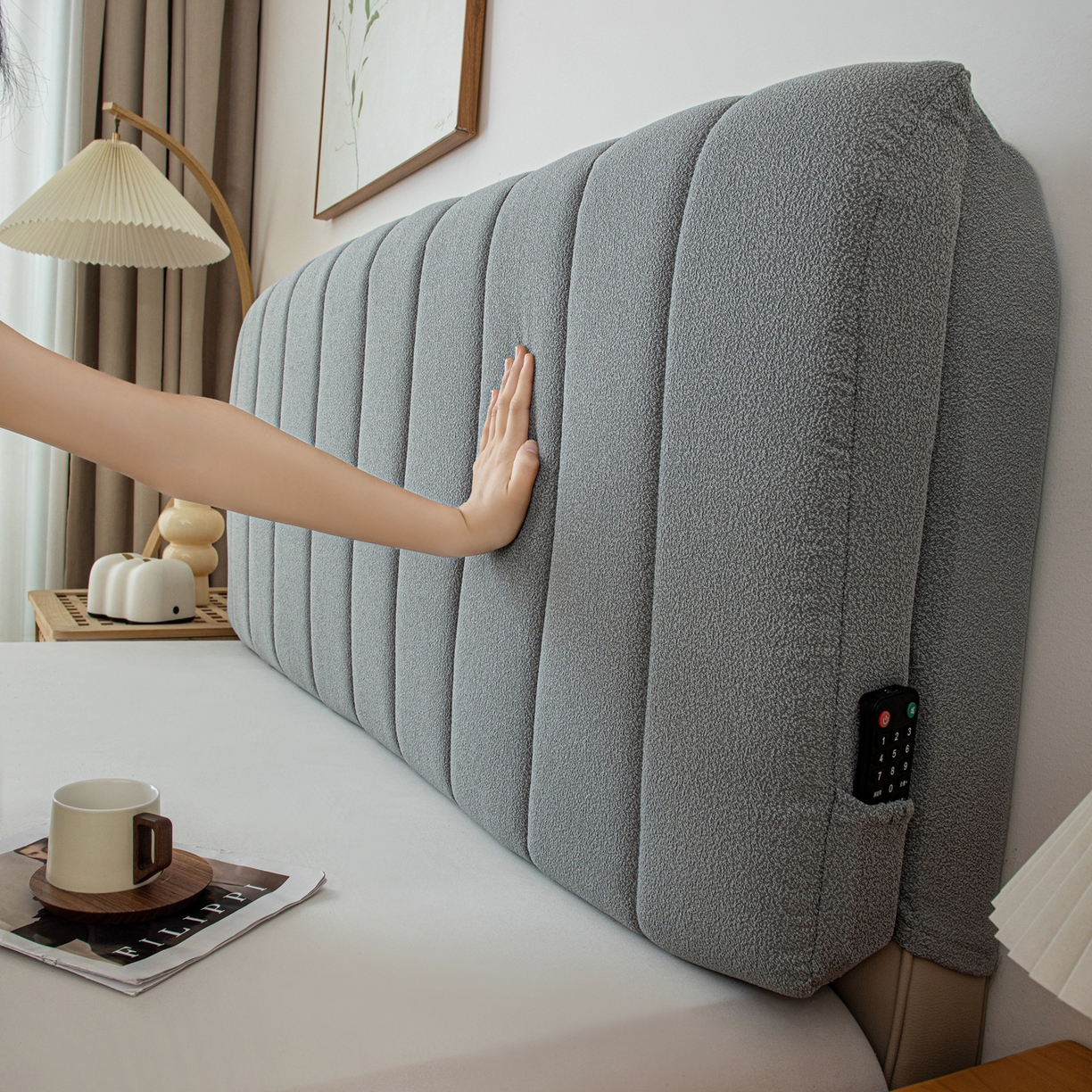 91家纺网 家纺一手货源 找家纺 沐沐家纺 2026新款泰迪绒床头罩靠背 暮云灰