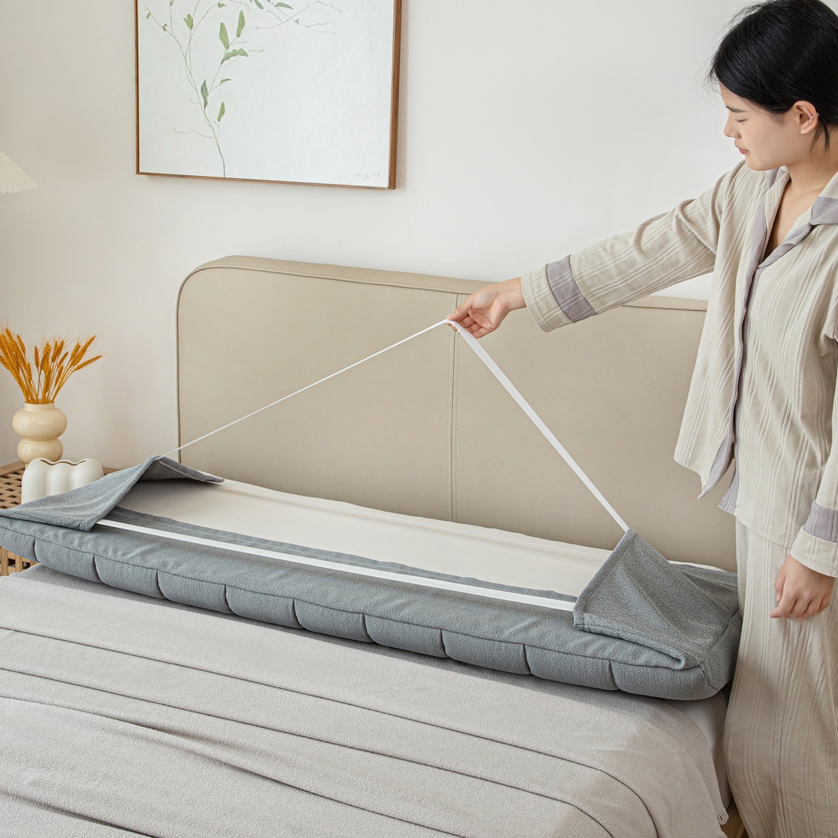 91家纺网 家纺一手货源 找家纺 沐沐家纺 2026新款泰迪绒床头罩靠背 暮云灰