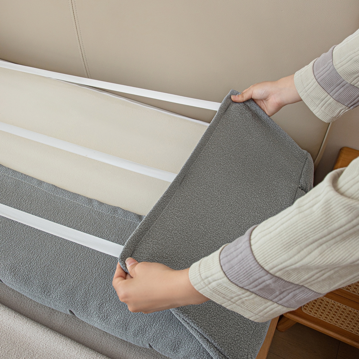 91家纺网 家纺一手货源 找家纺 沐沐家纺 2026新款泰迪绒床头罩靠背 暮云灰