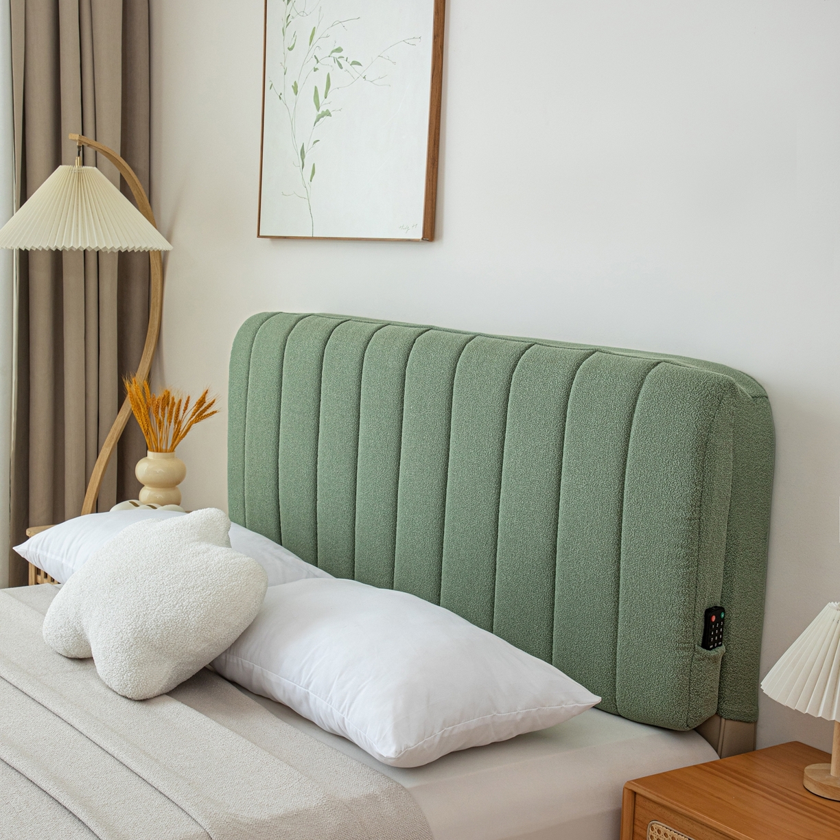 91家纺网 家纺一手货源 找家纺 沐沐家纺 2026新款泰迪绒床头罩靠背 抹茶绿