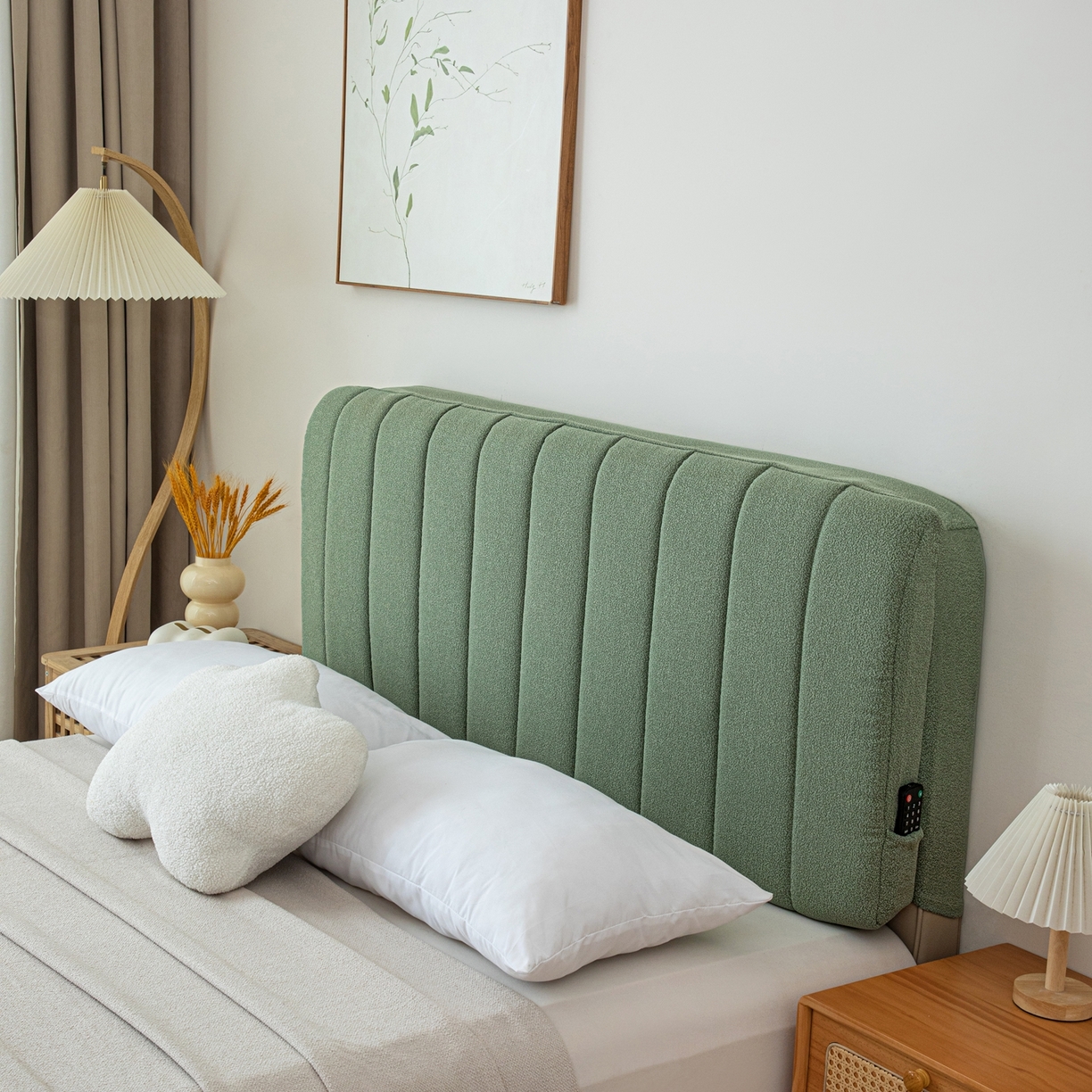 91家纺网 家纺一手货源 找家纺 沐沐家纺 2026新款泰迪绒床头罩靠背 抹茶绿