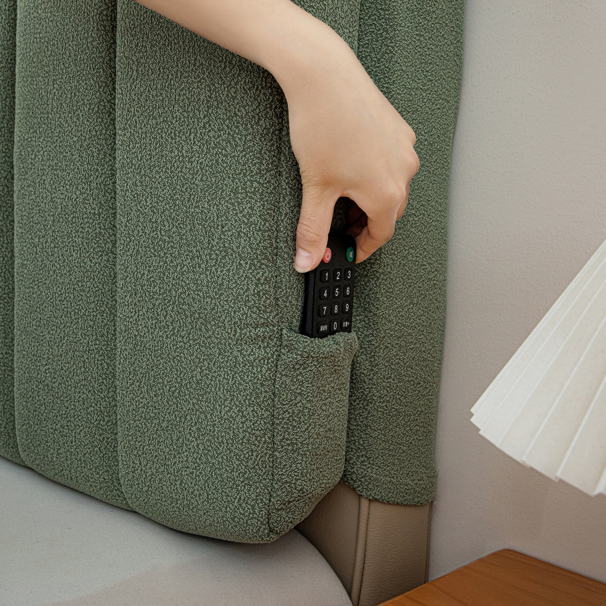 91家纺网 家纺一手货源 找家纺 沐沐家纺 2026新款泰迪绒床头罩靠背 抹茶绿