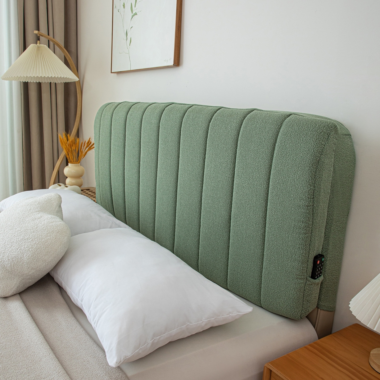 91家纺网 家纺一手货源 找家纺 沐沐家纺 2026新款泰迪绒床头罩靠背 抹茶绿