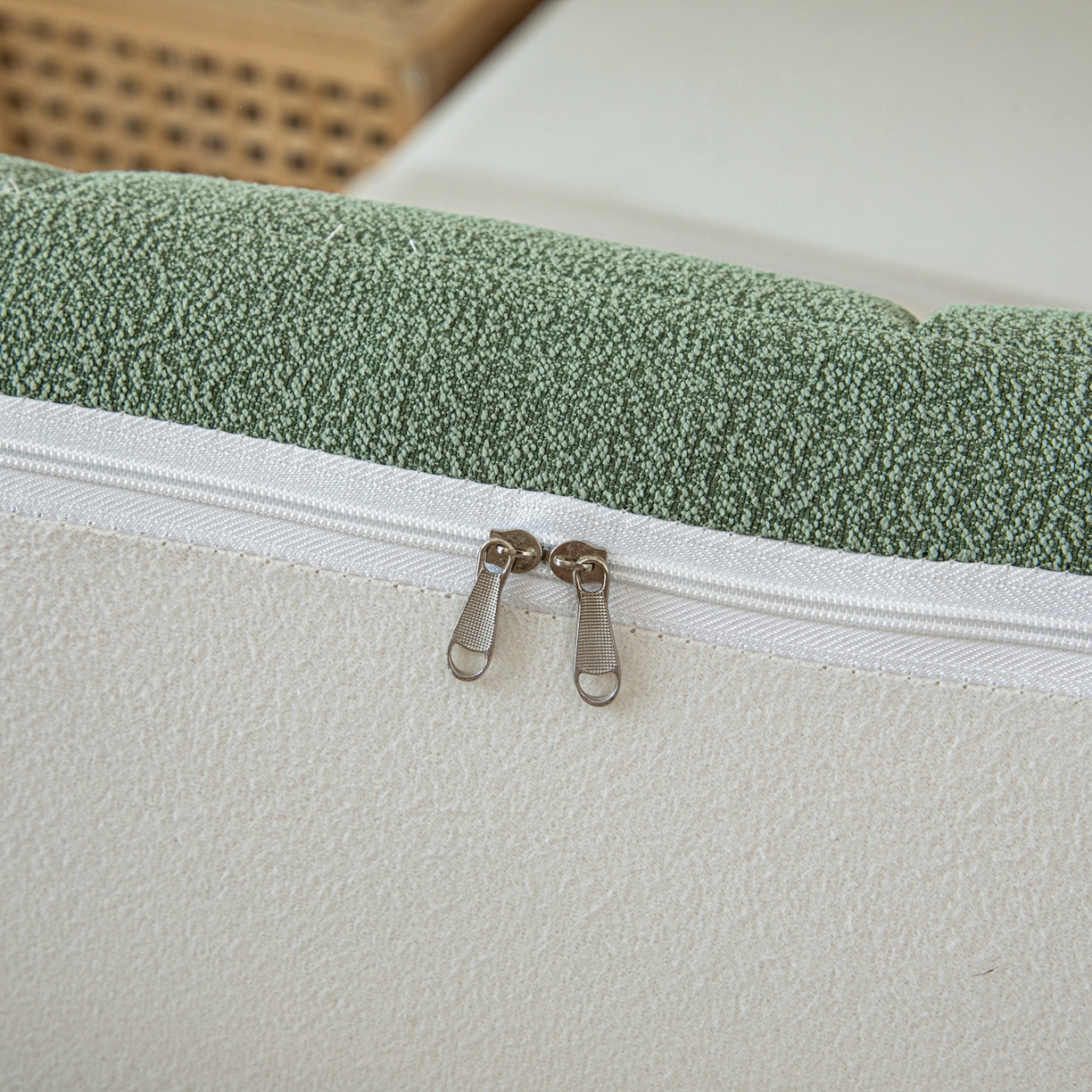 91家纺网 家纺一手货源 找家纺 沐沐家纺 2026新款泰迪绒床头罩靠背 抹茶绿