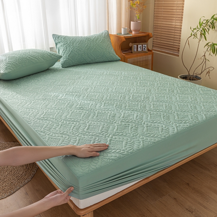 91家纺网 家纺一手货源 找家纺 梵克保罗 2025新款简约纯色水洗棉防水夹棉枕套 墨绿