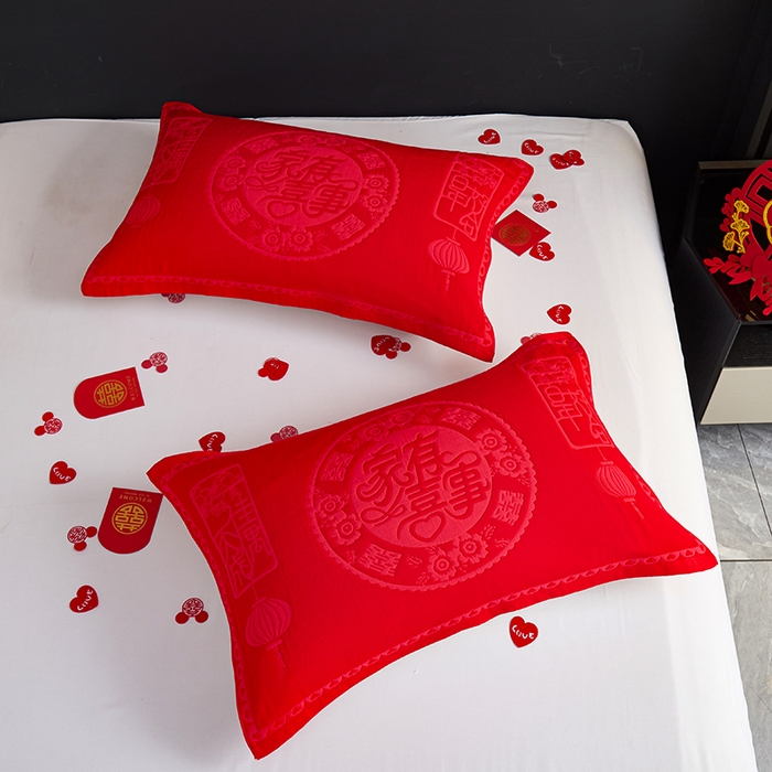 91家纺网 家纺一手货源 找家纺 棠薇家纺 2025新款全棉大红婚庆枕巾 家有喜事