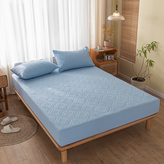 91家纺网 家纺一手货源 找家纺 梵克保罗 2025新款简约纯色水洗棉防水夹棉枕套 海洋蓝