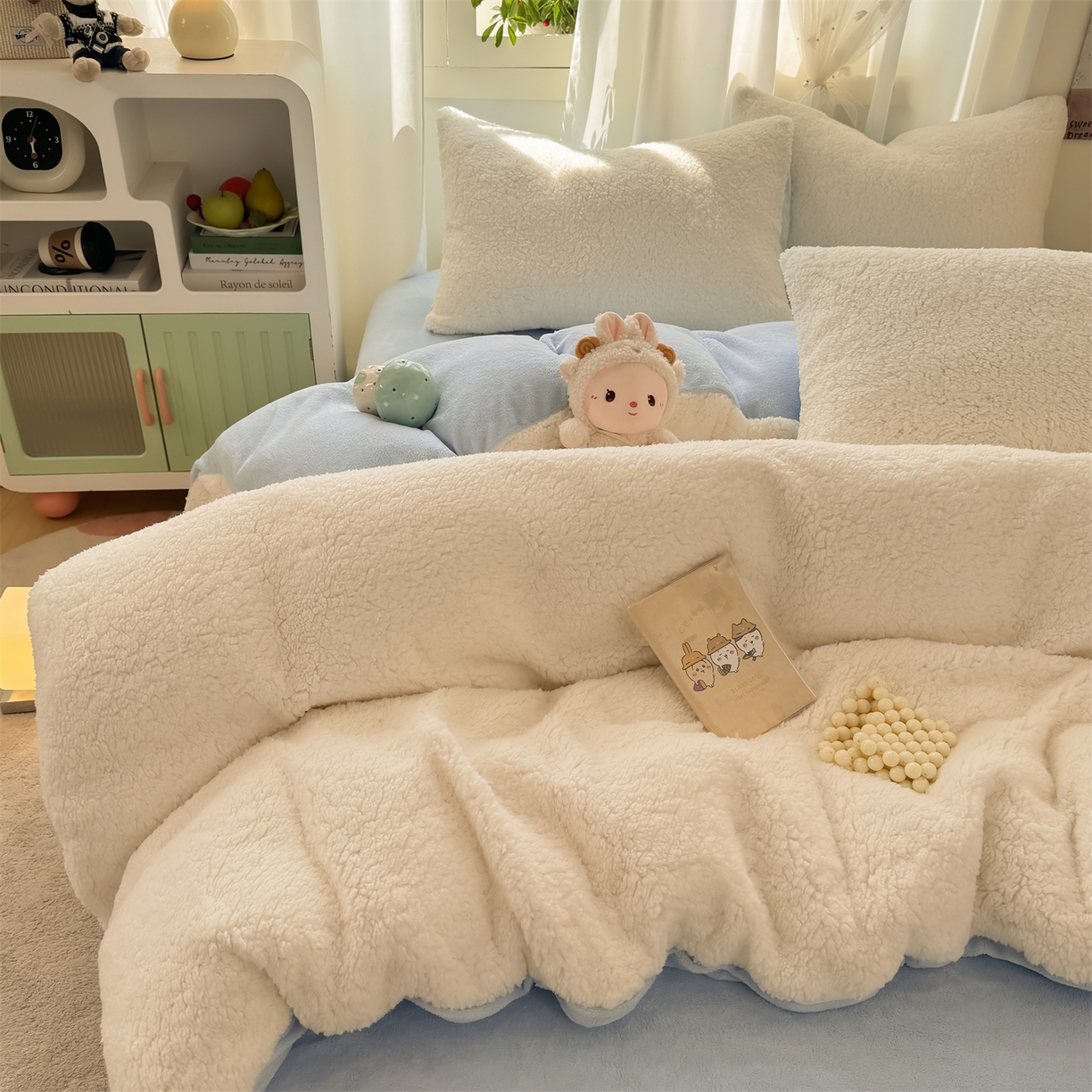 91家纺网 家纺一手货源 找家纺 （总）灰鲸 2025新款秋冬韩系牛奶羊羔绒四件套