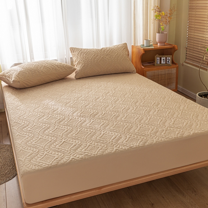 91家纺网 家纺一手货源 找家纺 梵克保罗 2025新款简约纯色水洗棉防水夹棉枕套 浅卡其