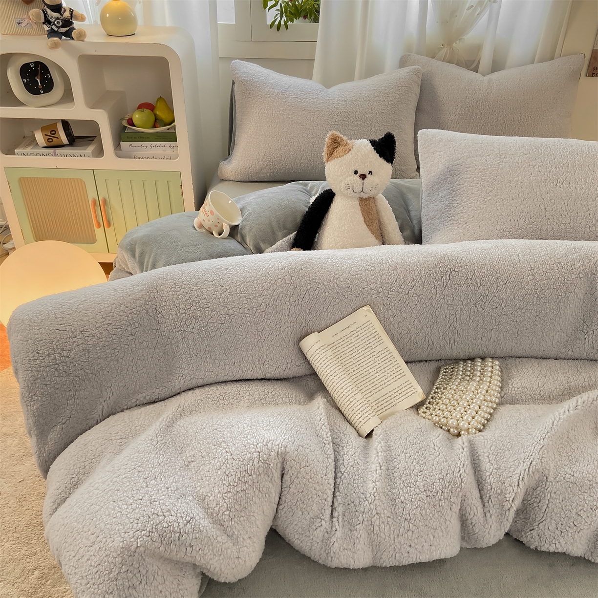 91家纺网 家纺一手货源 找家纺 （总）灰鲸 2025新款秋冬韩系牛奶羊羔绒四件套