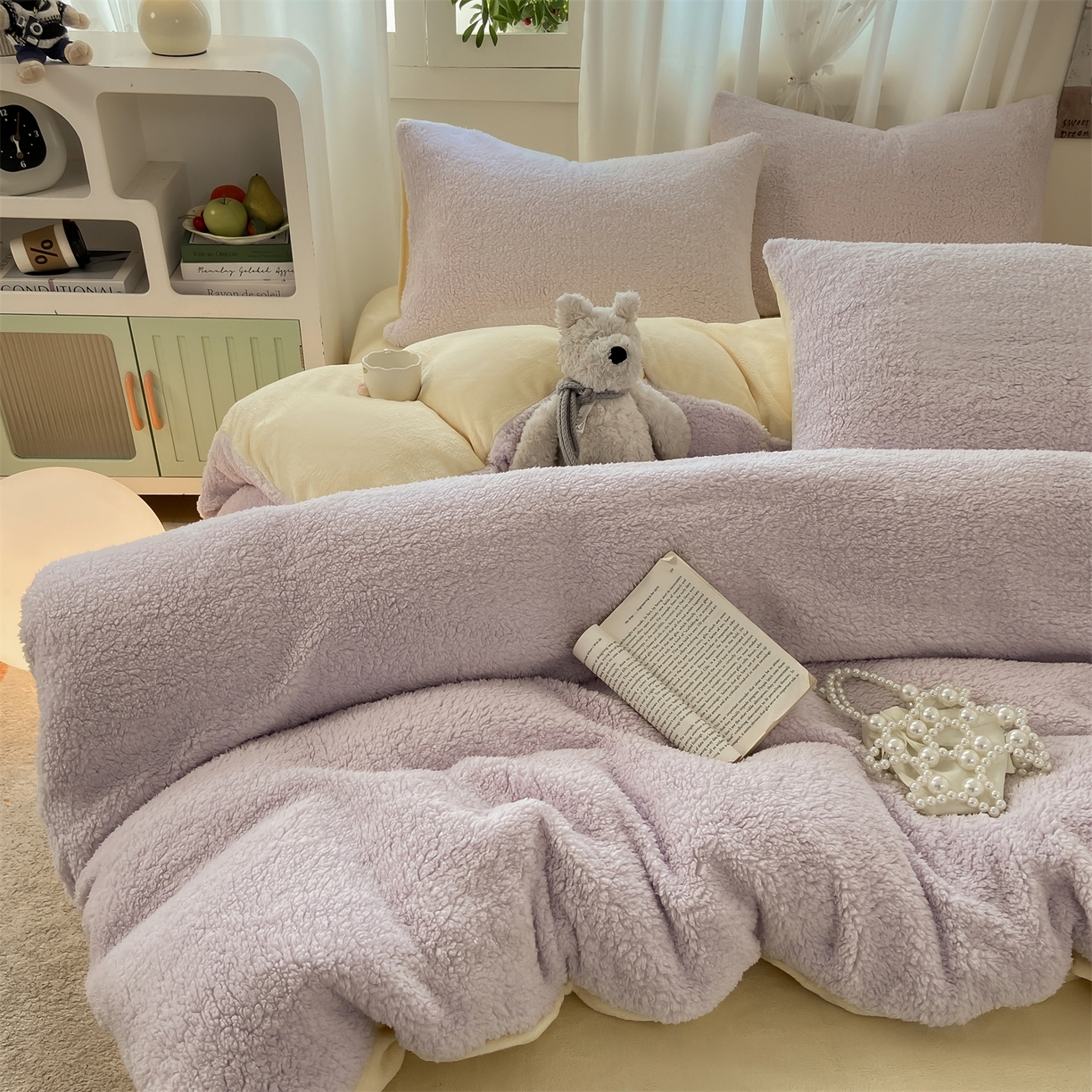 91家纺网 家纺一手货源 找家纺 （总）灰鲸 2025新款秋冬韩系牛奶羊羔绒四件套