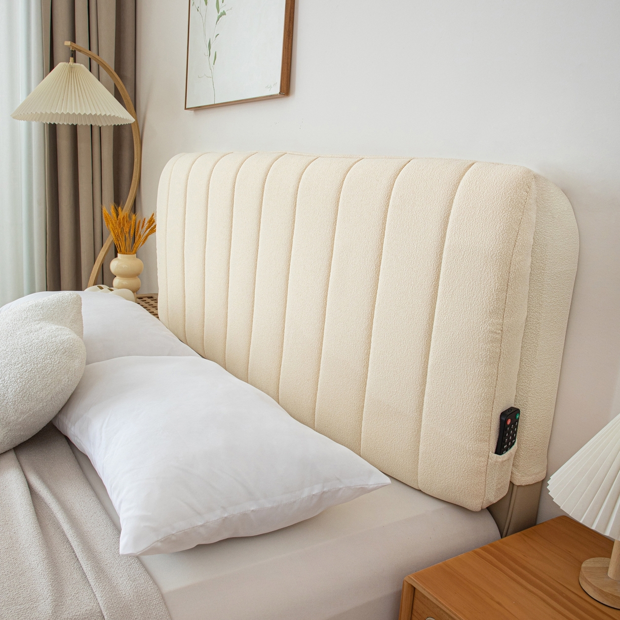 91家纺网 家纺一手货源 找家纺 沐沐家纺 2026新款泰迪绒床头罩靠背 奶油白