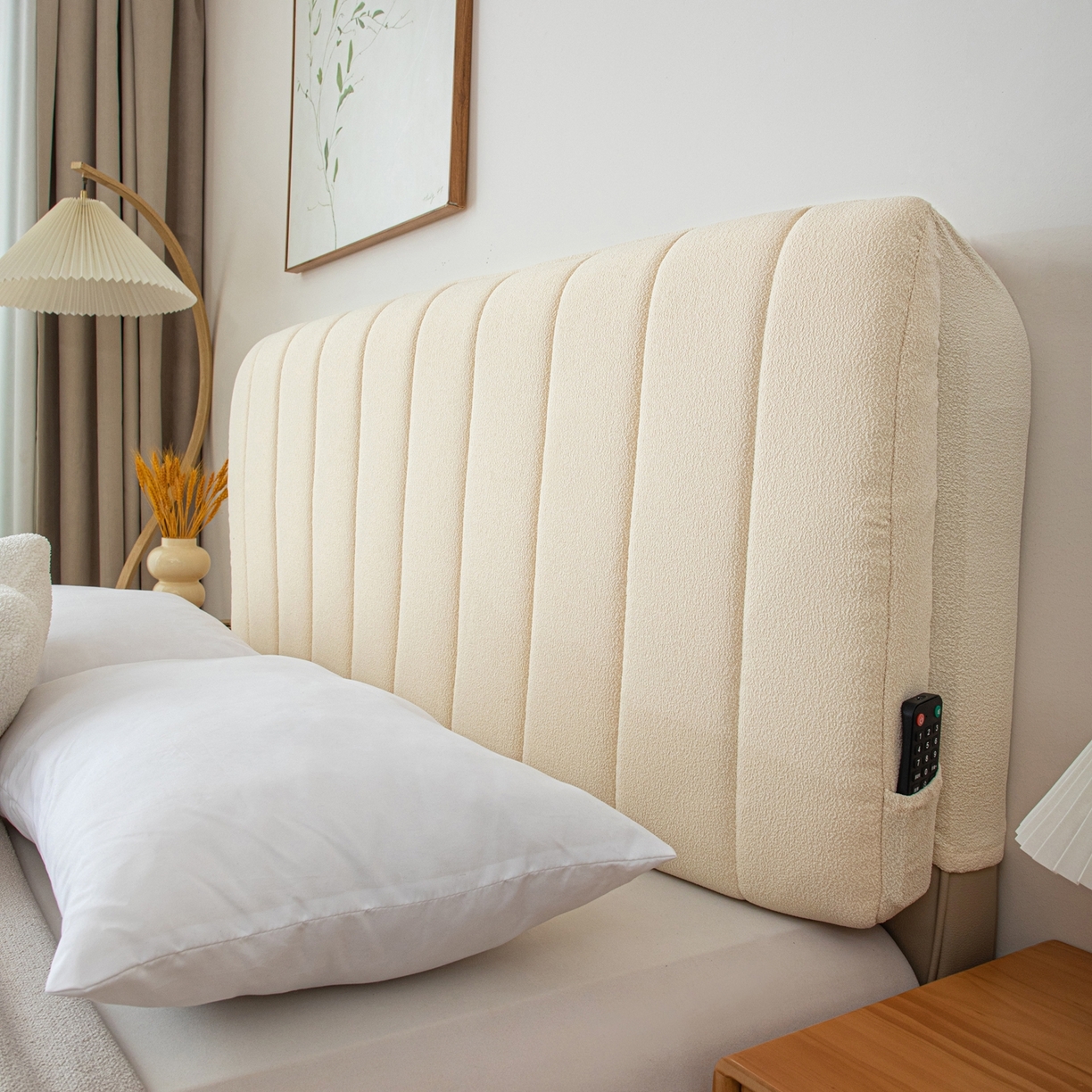 91家纺网 家纺一手货源 找家纺 沐沐家纺 2026新款泰迪绒床头罩靠背 奶油白