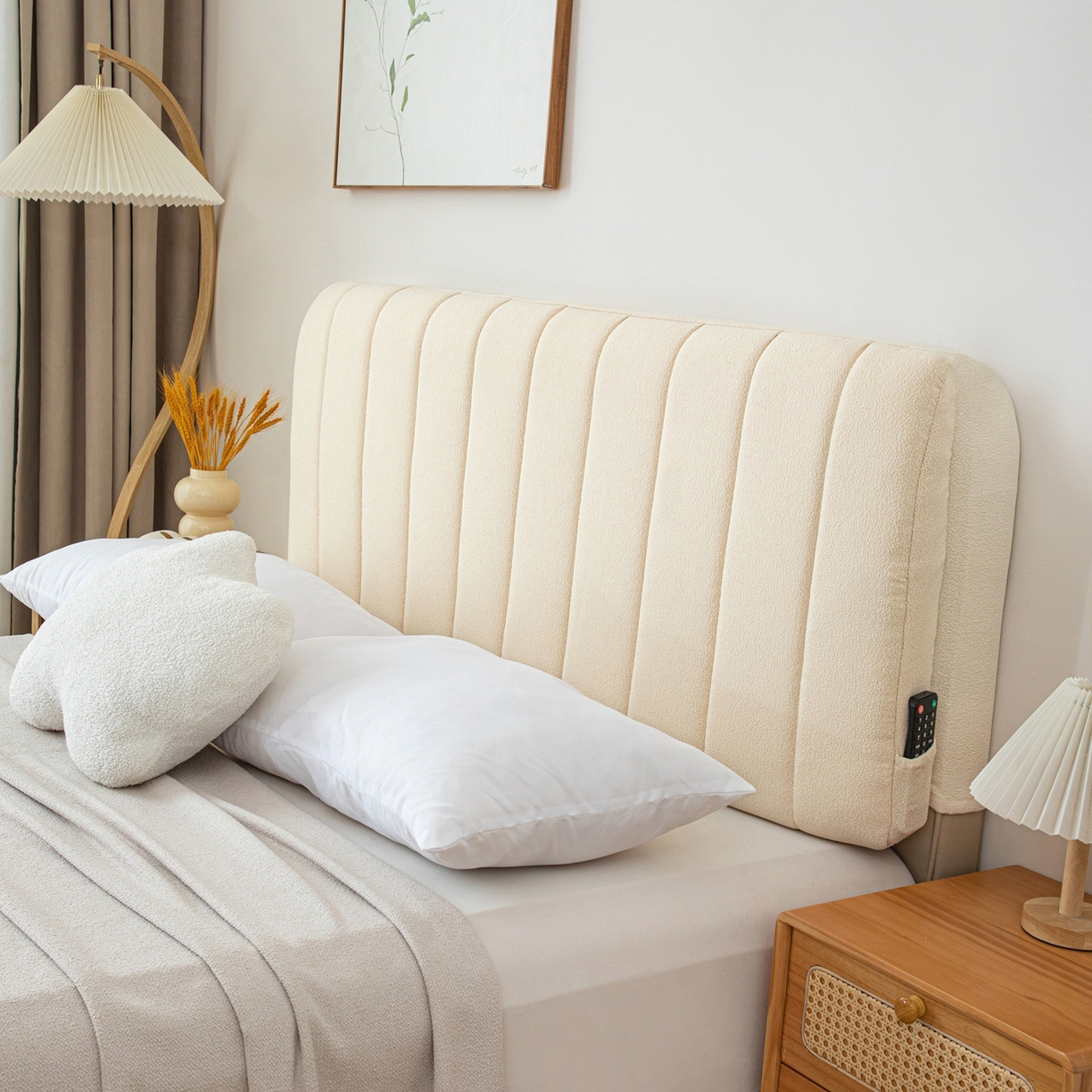 91家纺网 家纺一手货源 找家纺 沐沐家纺 2026新款泰迪绒床头罩靠背 奶油白