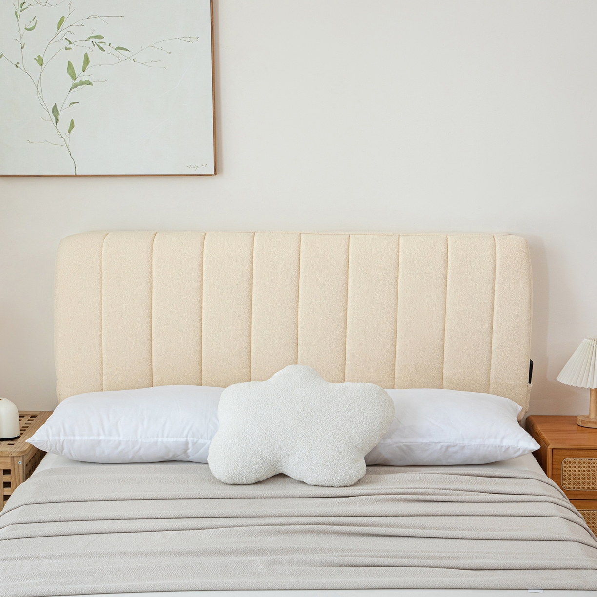 91家纺网 家纺一手货源 找家纺 沐沐家纺 2026新款泰迪绒床头罩靠背 奶油白