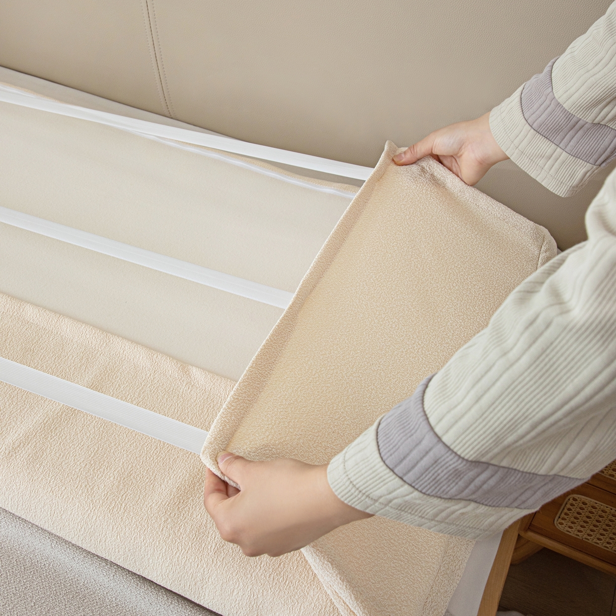 91家纺网 家纺一手货源 找家纺 沐沐家纺 2026新款泰迪绒床头罩靠背 奶油白