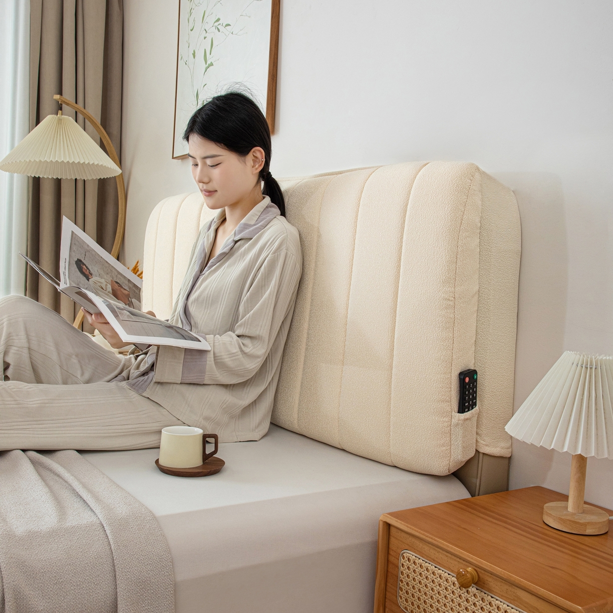 91家纺网 家纺一手货源 找家纺 沐沐家纺 2026新款泰迪绒床头罩靠背 奶油白