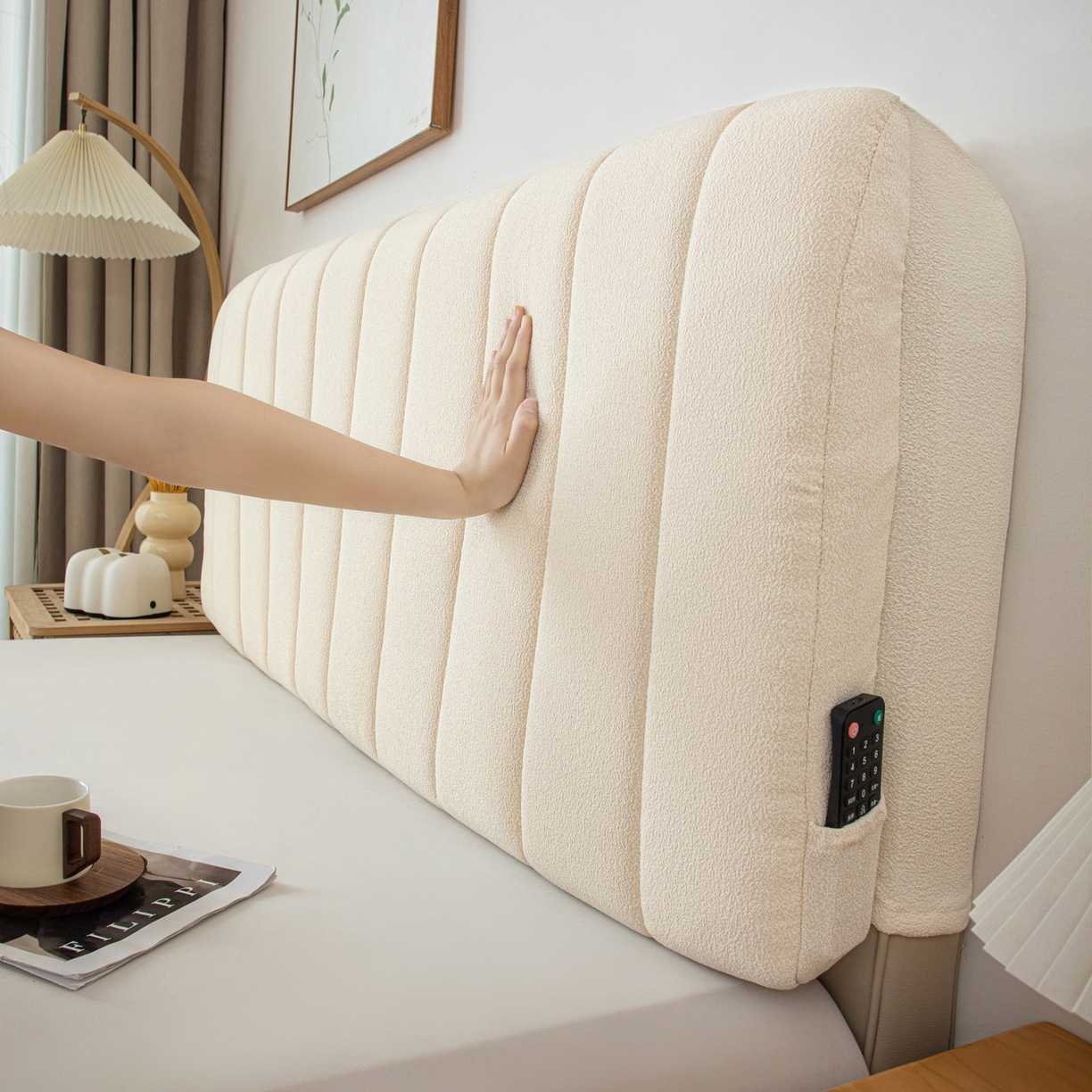 91家纺网 家纺一手货源 找家纺 沐沐家纺 2026新款泰迪绒床头罩靠背 奶油白