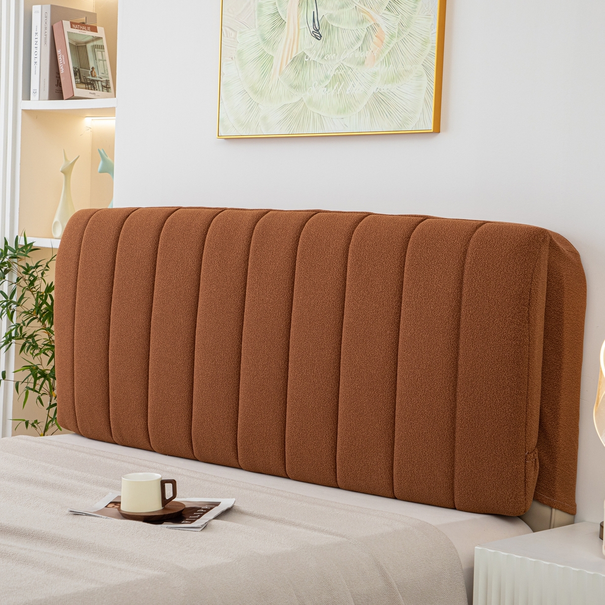 91家纺网 家纺一手货源 找家纺 沐沐家纺 2026新款泰迪绒床头罩靠背 拿铁咖啡