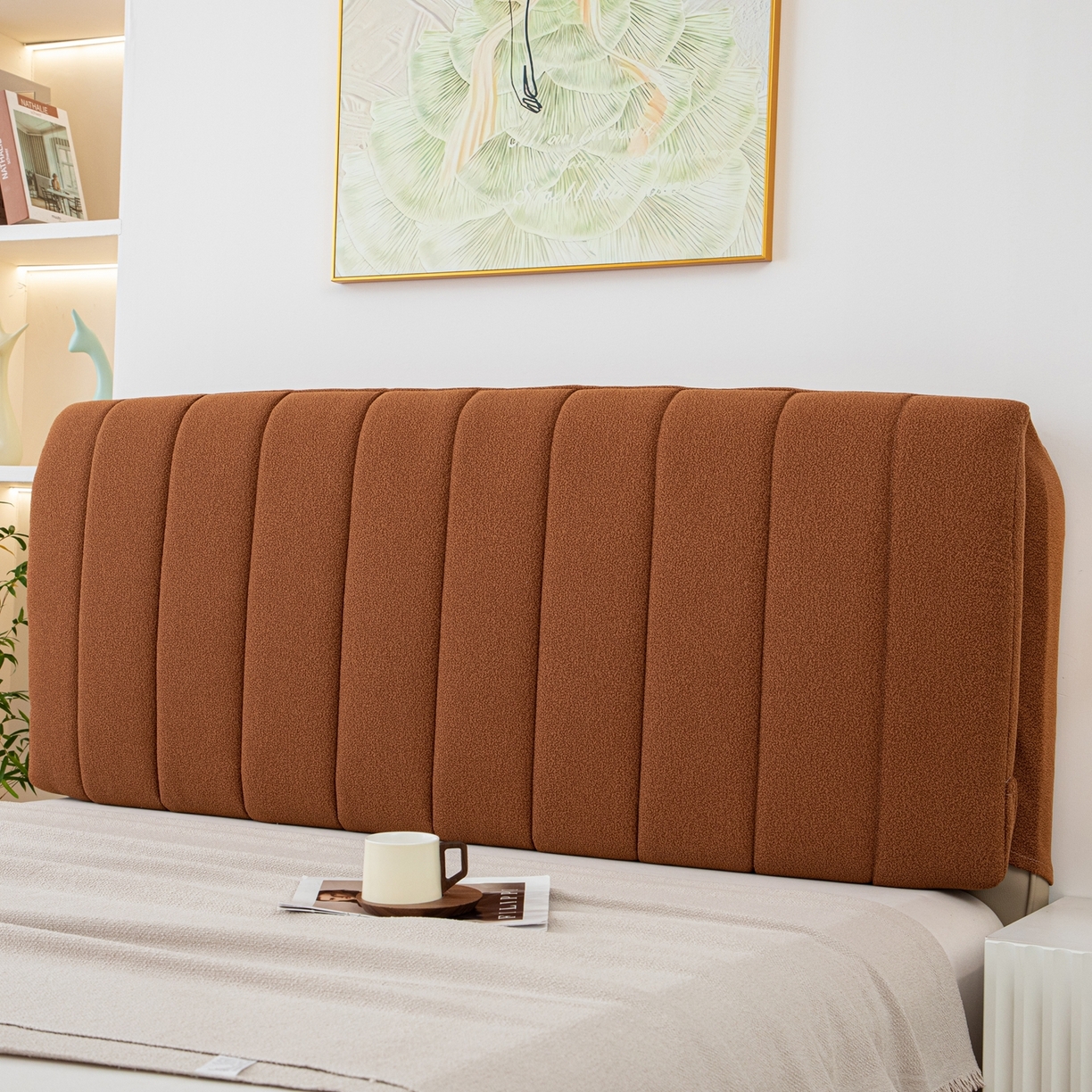 91家纺网 家纺一手货源 找家纺 沐沐家纺 2026新款泰迪绒床头罩靠背 拿铁咖啡