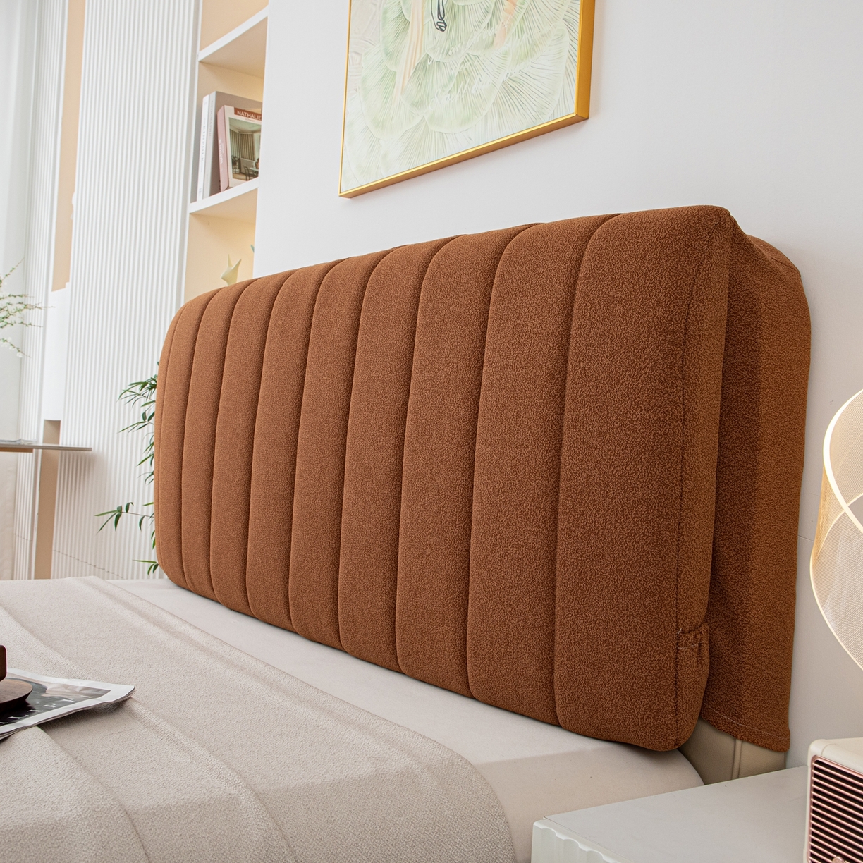 91家纺网 家纺一手货源 找家纺 沐沐家纺 2026新款泰迪绒床头罩靠背 拿铁咖啡