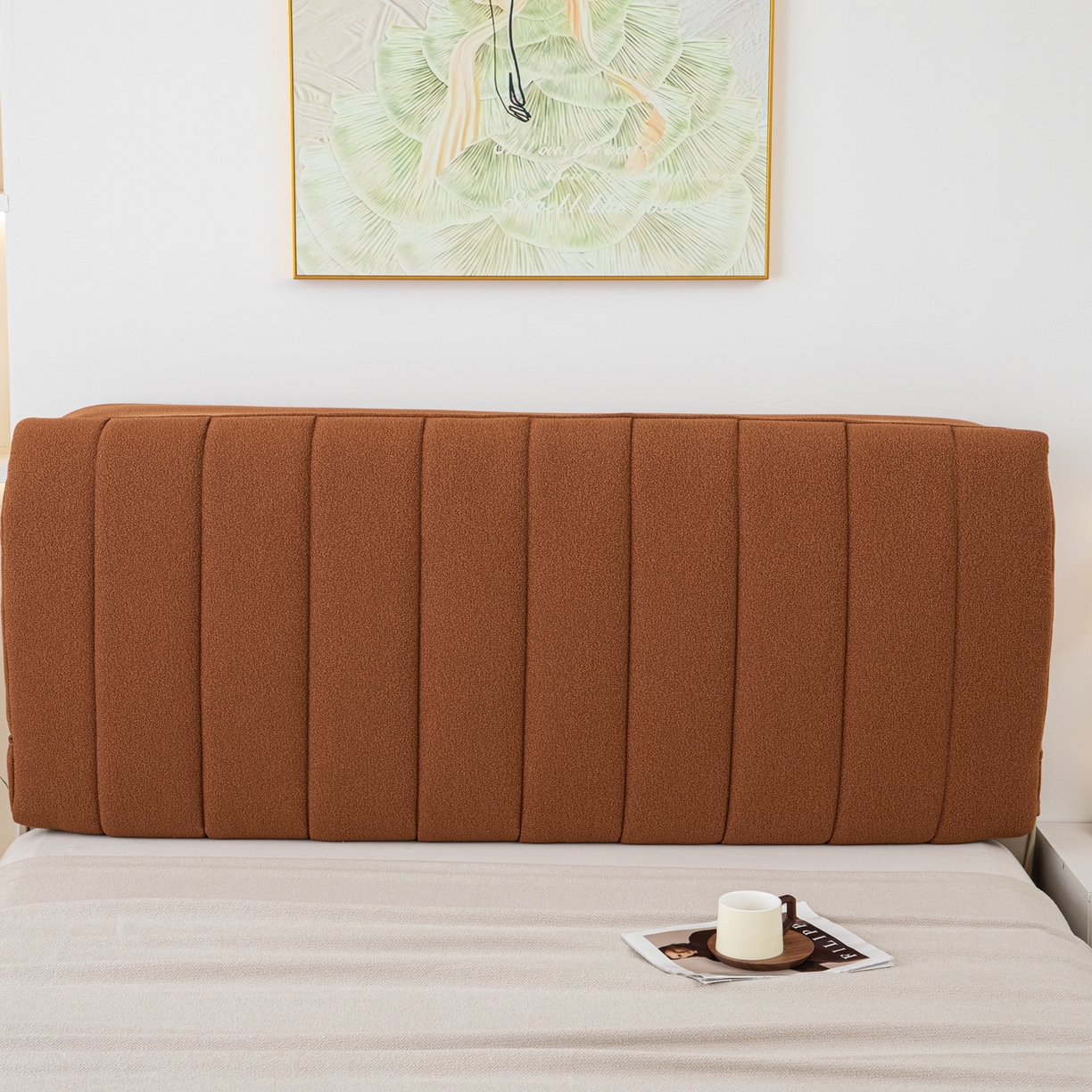 91家纺网 家纺一手货源 找家纺 沐沐家纺 2026新款泰迪绒床头罩靠背 拿铁咖啡