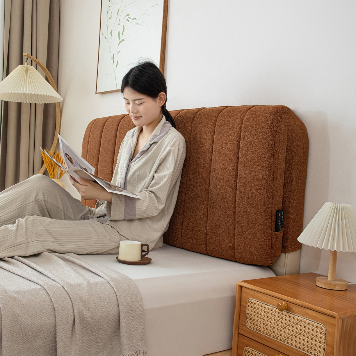 91家纺网 家纺一手货源 找家纺 沐沐家纺 2026新款泰迪绒床头罩靠背 拿铁咖啡