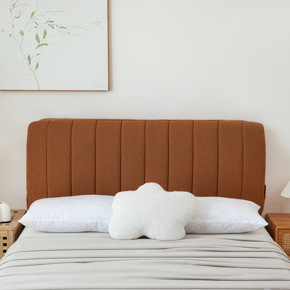 91家纺网 家纺一手货源 找家纺 沐沐家纺 2026新款泰迪绒床头罩靠背 拿铁咖啡