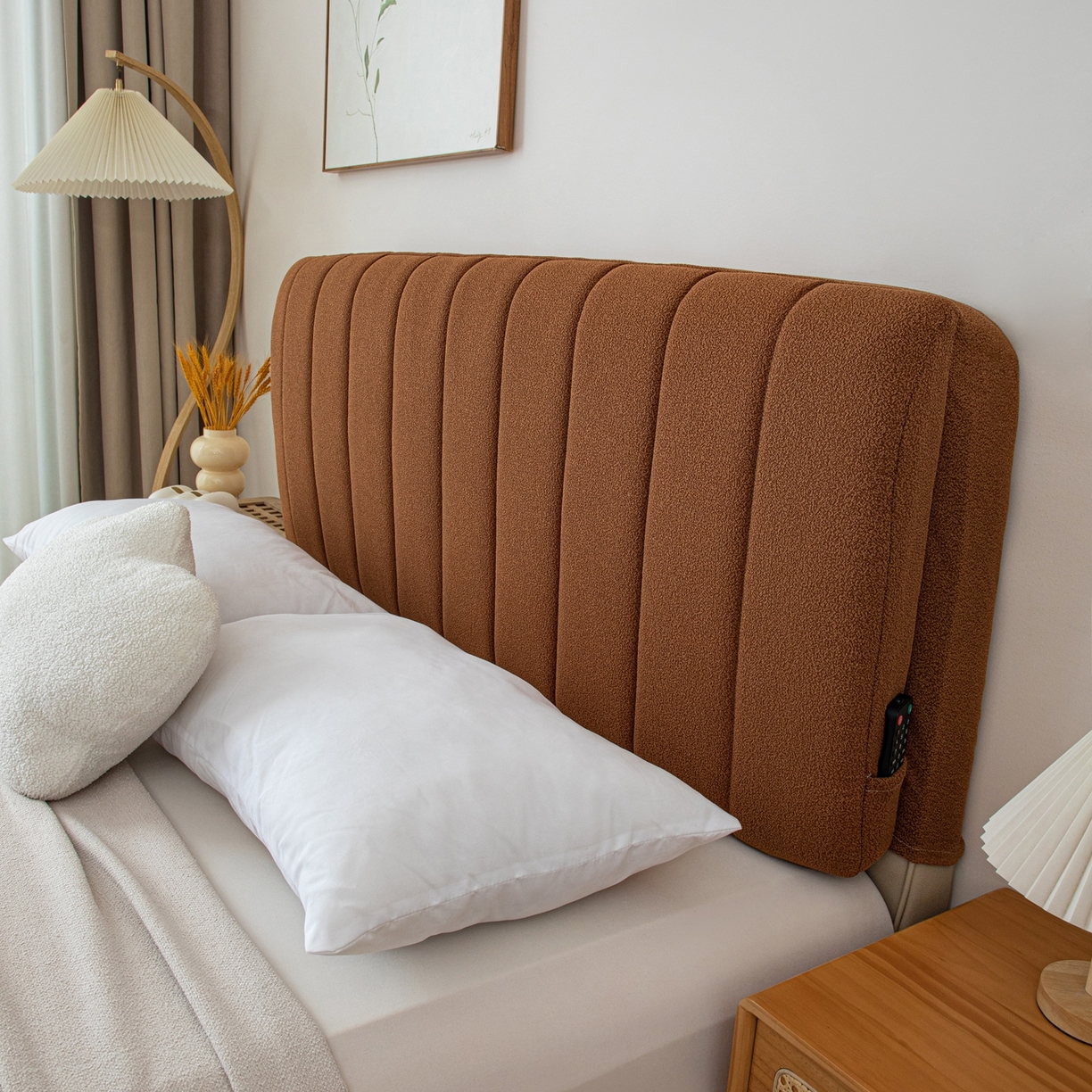 91家纺网 家纺一手货源 找家纺 沐沐家纺 2026新款泰迪绒床头罩靠背 拿铁咖啡