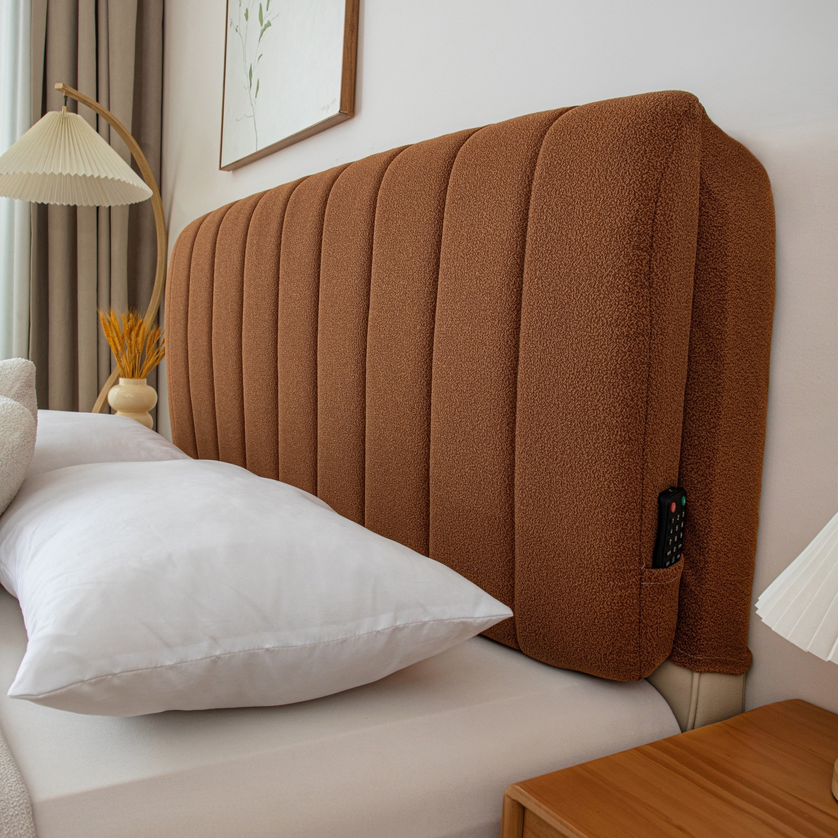 91家纺网 家纺一手货源 找家纺 沐沐家纺 2026新款泰迪绒床头罩靠背 拿铁咖啡