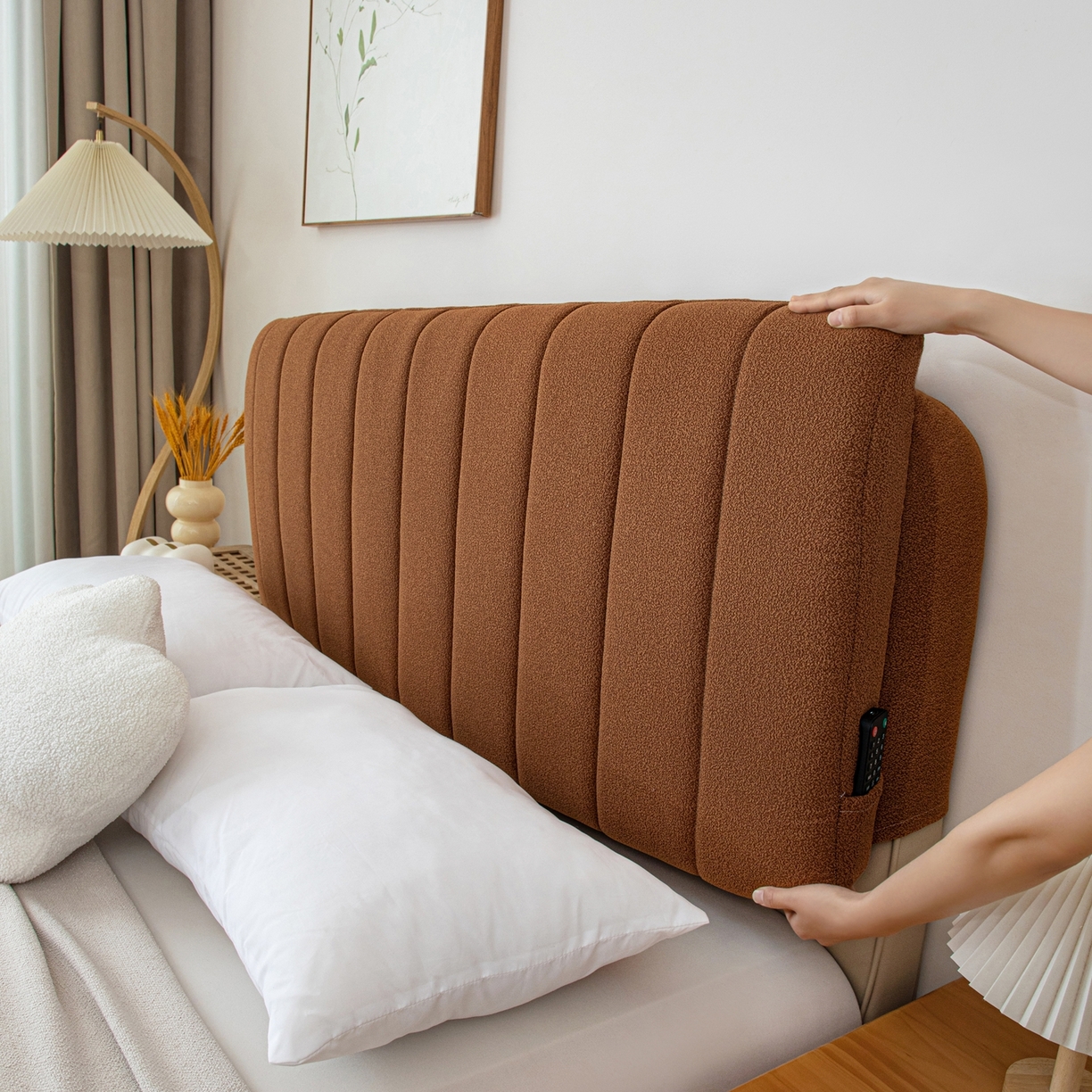 91家纺网 家纺一手货源 找家纺 沐沐家纺 2026新款泰迪绒床头罩靠背 拿铁咖啡