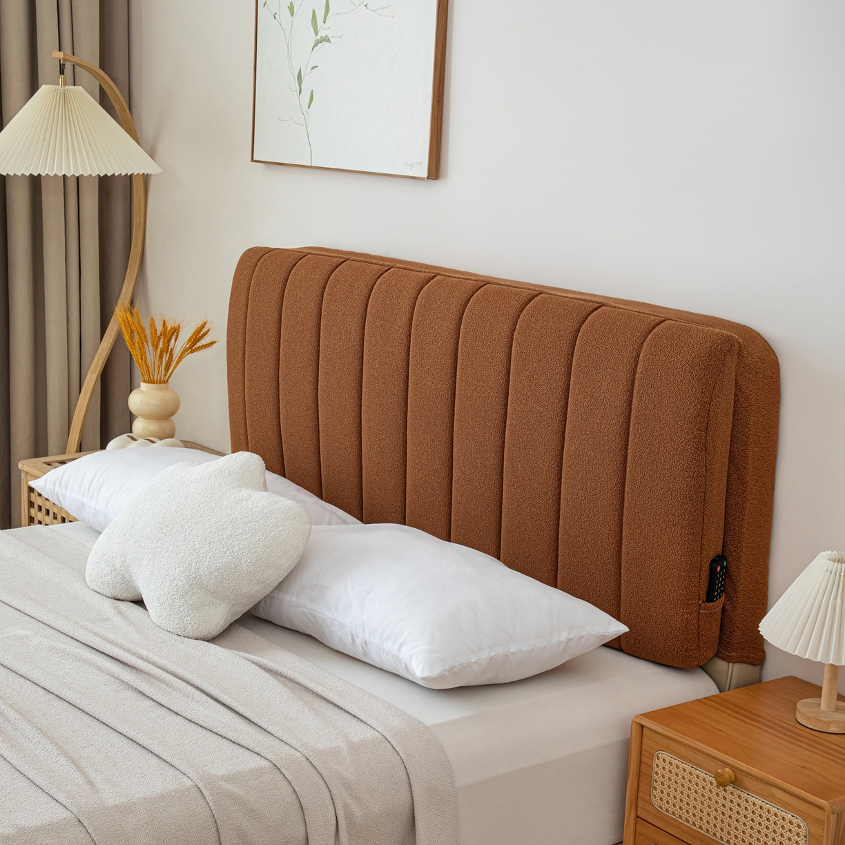 91家纺网 家纺一手货源 找家纺 沐沐家纺 2026新款泰迪绒床头罩靠背 拿铁咖啡