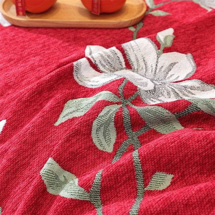 91家纺网 家纺一手货源 找家纺 共鸣沙发垫 2025新款亲肤舒适雪尼尔玉兰喜庆红色沙发巾 玉兰红色 180x260cm沙发巾