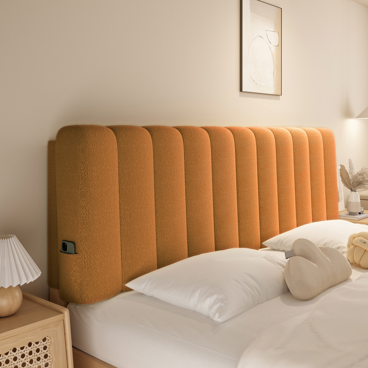 91家纺网 家纺一手货源 找家纺 沐沐家纺 2026新款泰迪绒床头罩靠背 元气橙