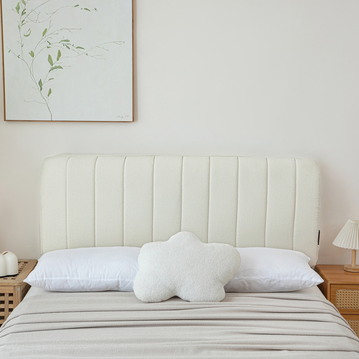 91家纺网 家纺一手货源 找家纺 沐沐家纺 2026新款泰迪绒床头罩靠背 浅中灰