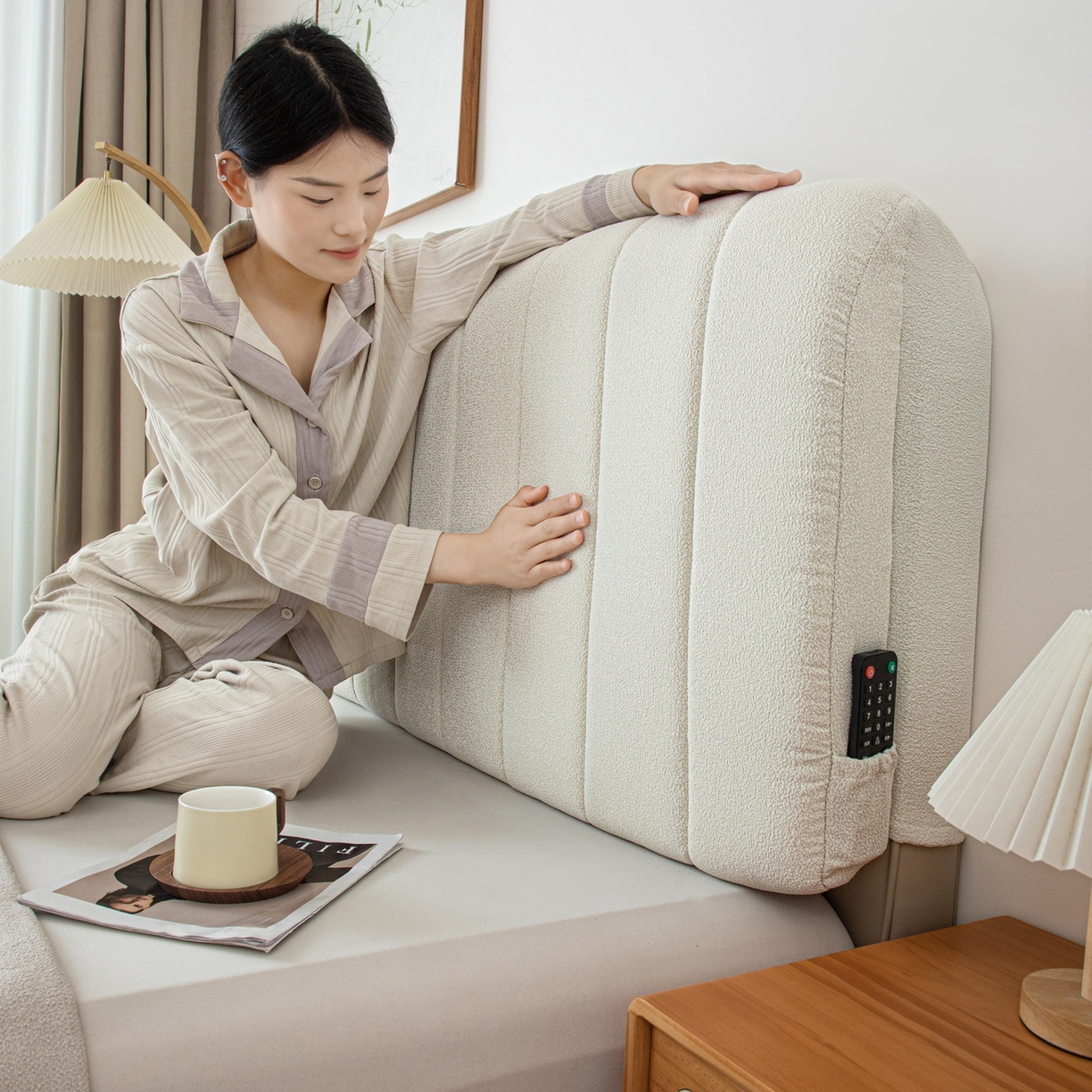 91家纺网 家纺一手货源 找家纺 沐沐家纺 2026新款泰迪绒床头罩靠背 浅中灰