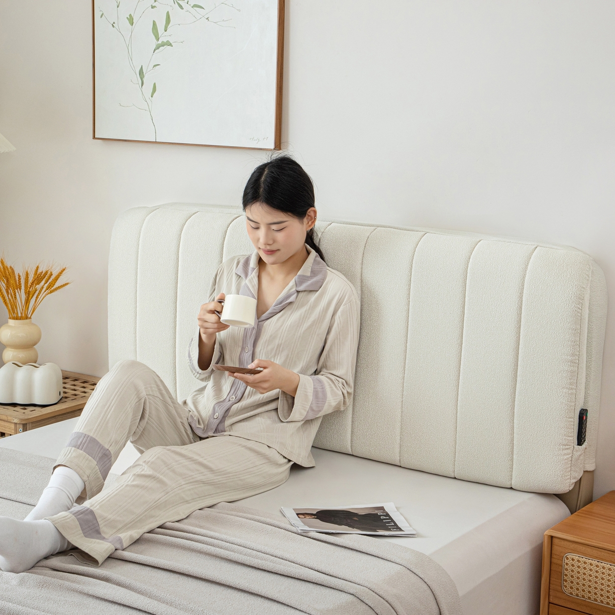 91家纺网 家纺一手货源 找家纺 沐沐家纺 2026新款泰迪绒床头罩靠背 浅中灰