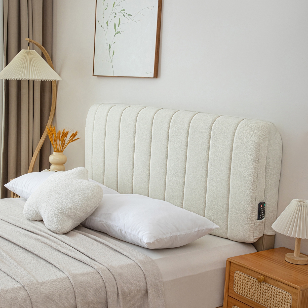 91家纺网 家纺一手货源 找家纺 沐沐家纺 2026新款泰迪绒床头罩靠背 浅中灰