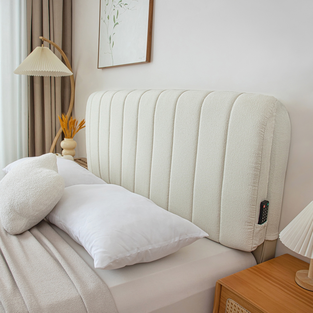 91家纺网 家纺一手货源 找家纺 沐沐家纺 2026新款泰迪绒床头罩靠背 浅中灰