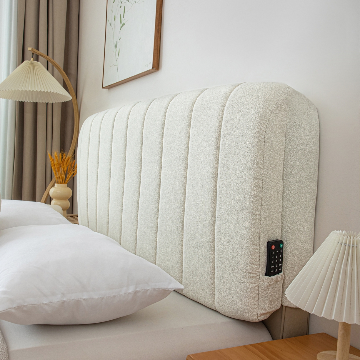 91家纺网 家纺一手货源 找家纺 沐沐家纺 2026新款泰迪绒床头罩靠背 浅中灰