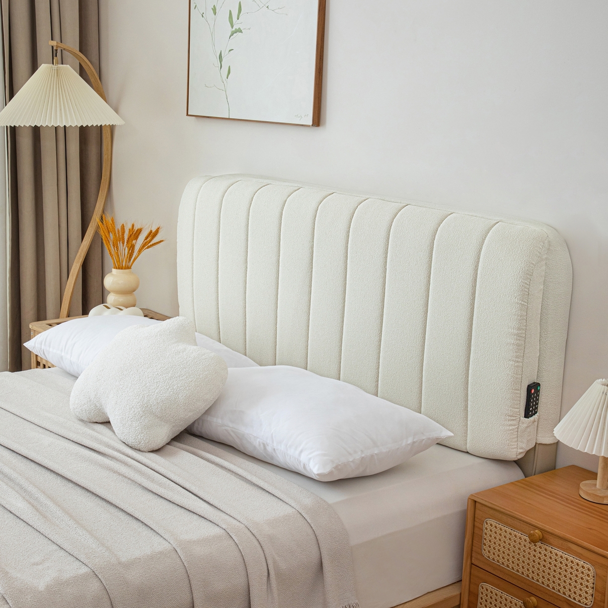 91家纺网 家纺一手货源 找家纺 沐沐家纺 2026新款泰迪绒床头罩靠背 浅中灰