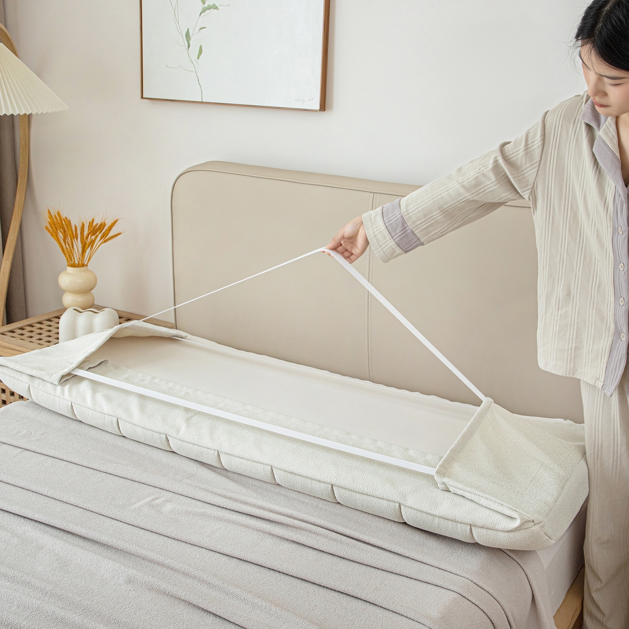 91家纺网 家纺一手货源 找家纺 沐沐家纺 2026新款泰迪绒床头罩靠背 浅中灰