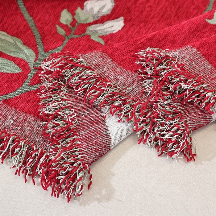 91家纺网 家纺一手货源 找家纺 共鸣沙发垫 2025新款亲肤舒适雪尼尔玉兰喜庆红色沙发巾 玉兰红色 180x380cm沙发巾