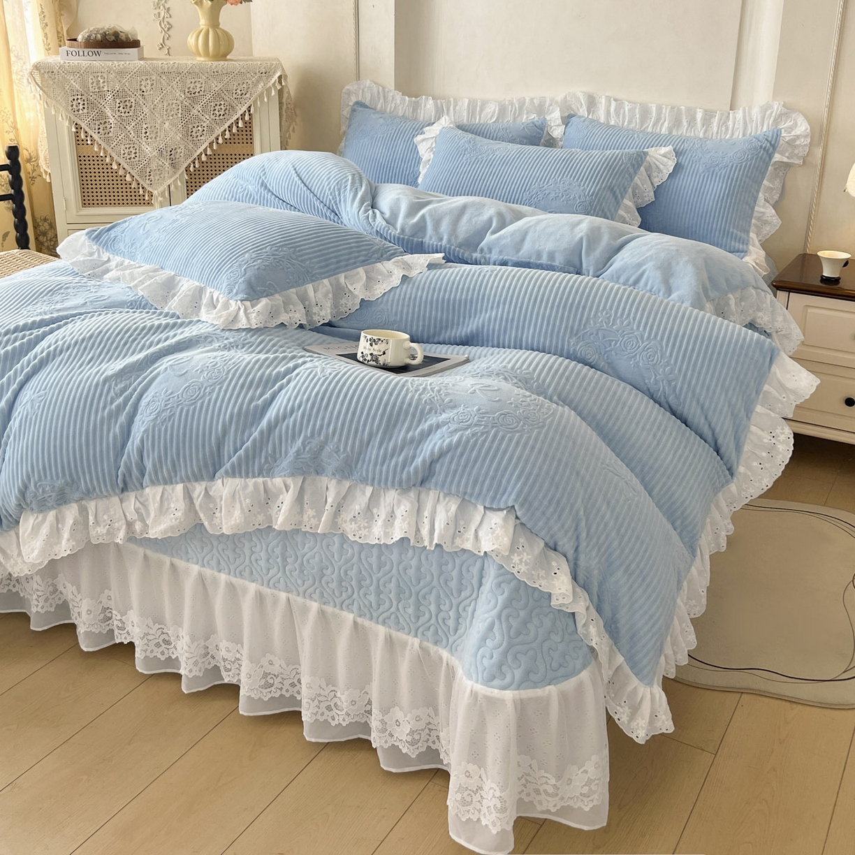 91家纺网 家纺一手货源 找家纺 （总）怡源梦 2025新款雕花牛奶绒床盖四件套-国色芳华系列