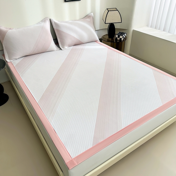 91家纺网 家纺一手货源 找家纺 梵克保罗 2025春夏新款针织凉感丝凉席三件套 雅韵-粉