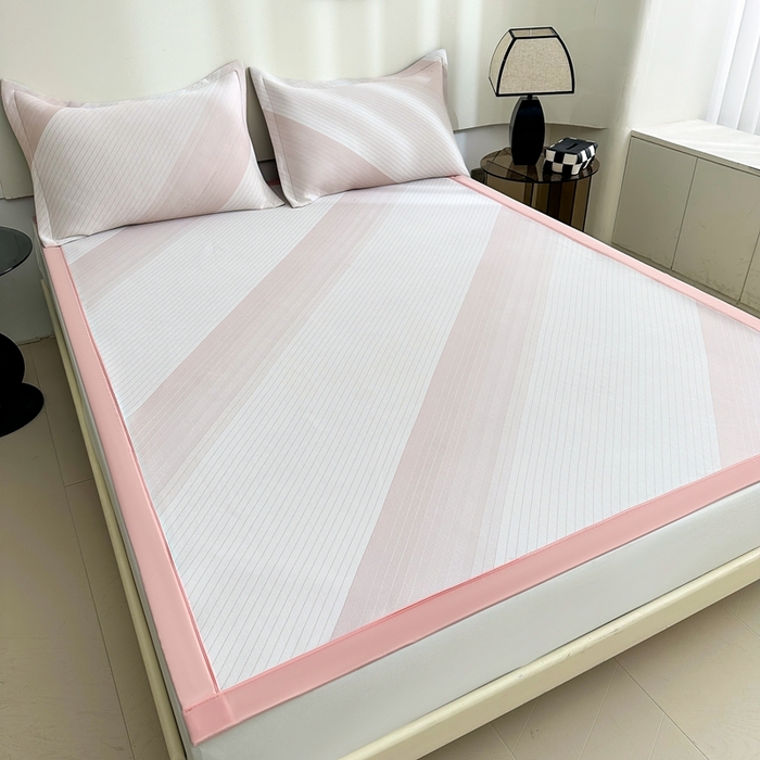 91家纺网 家纺一手货源 找家纺 梵克保罗 2025春夏新款针织凉感丝凉席三件套 雅韵-粉